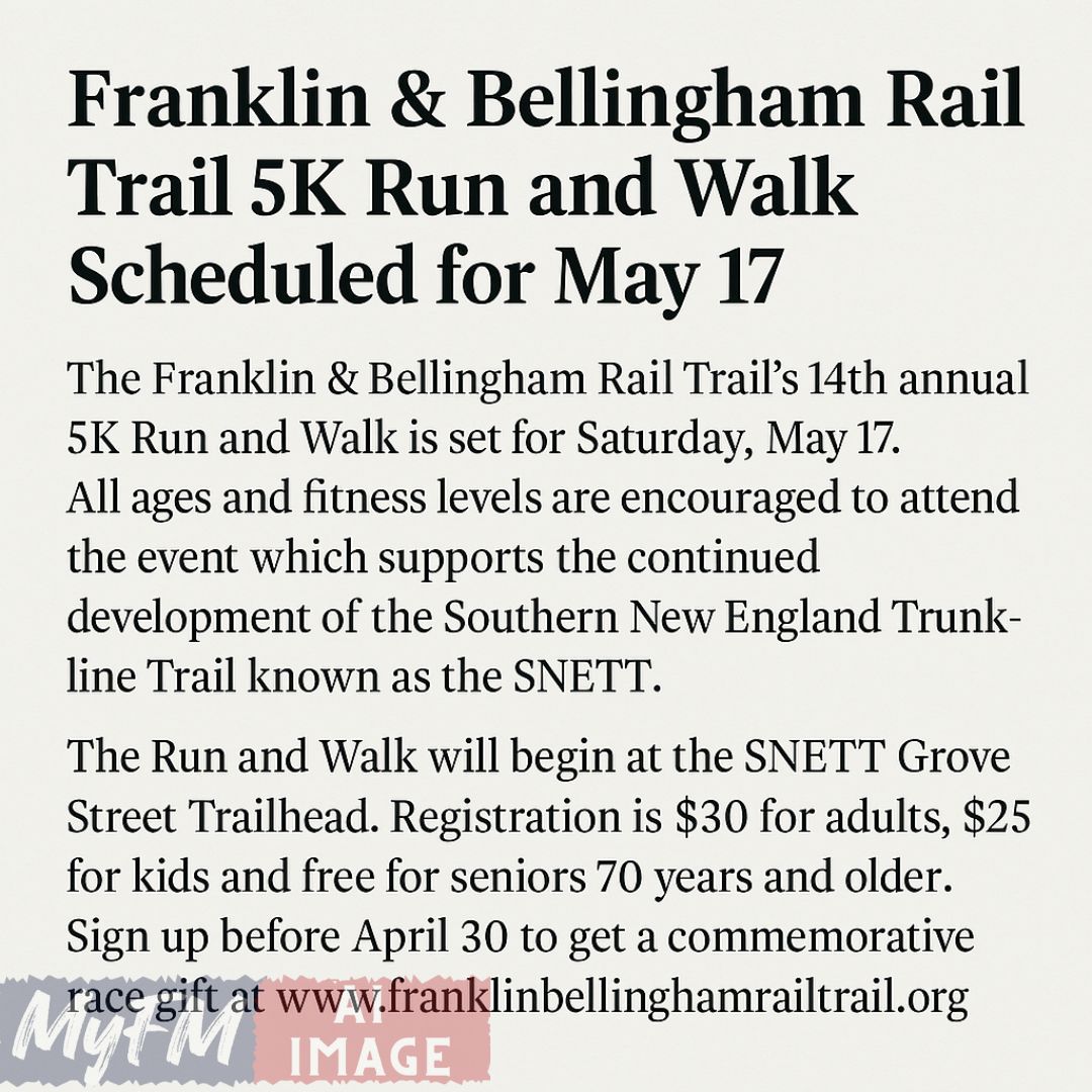 Franklin & Bellingham Rail Trail’s 14th Annual 5K Set for May 17