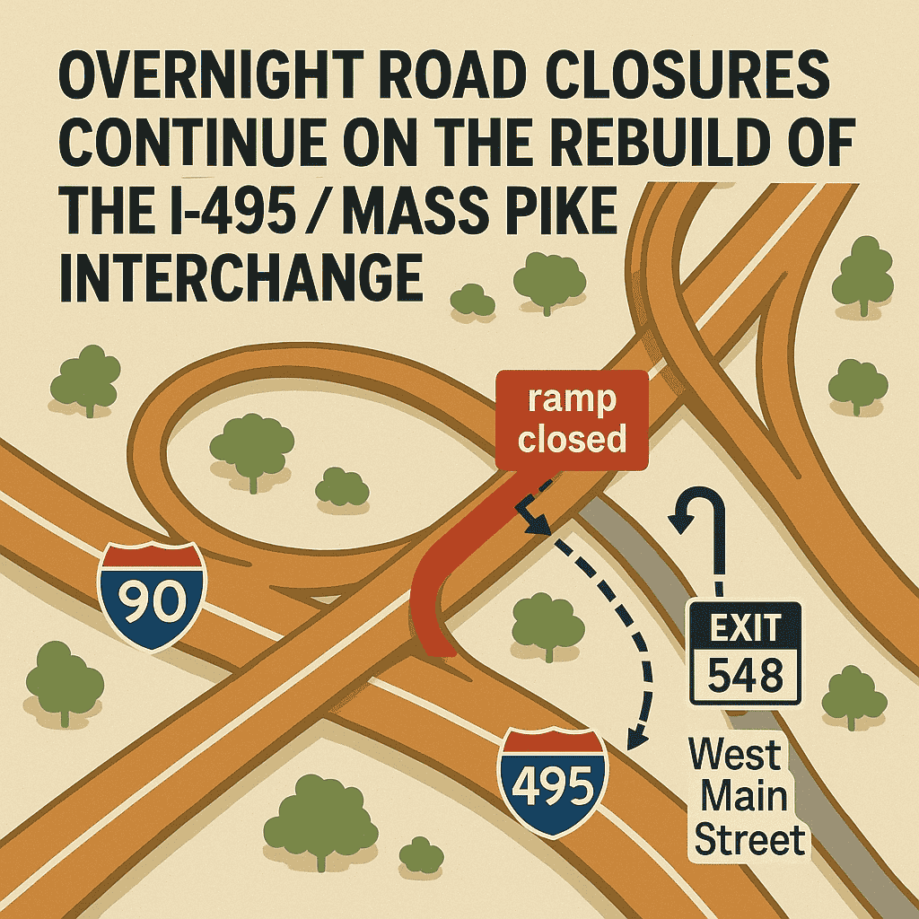 Overnight Ramp Closures Continue at I-495/Mass Pike Interchange Amid Safety Upgrade Efforts