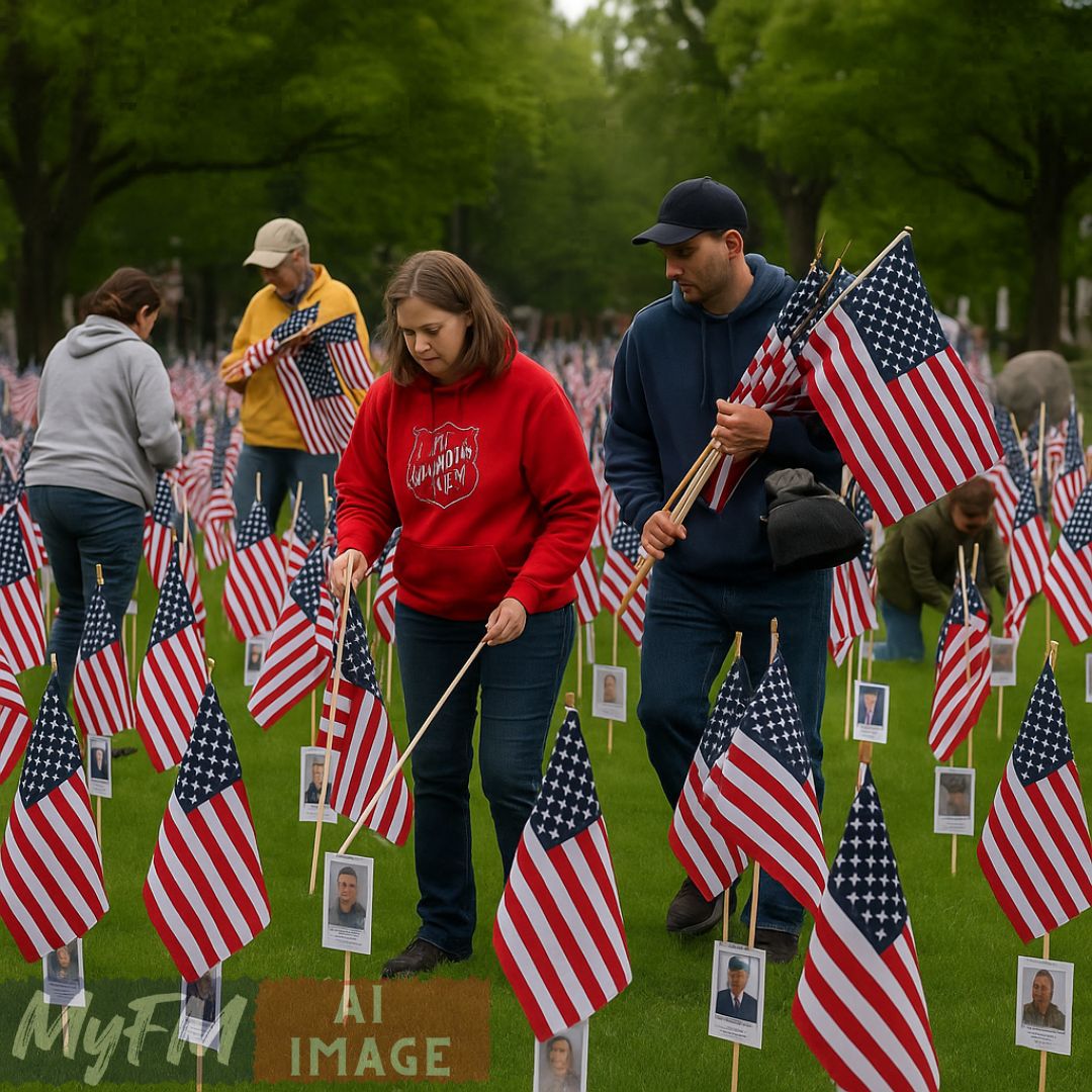 Volunteers Raise the Flags in Milford for Memorial Day Tribute at Draper Park