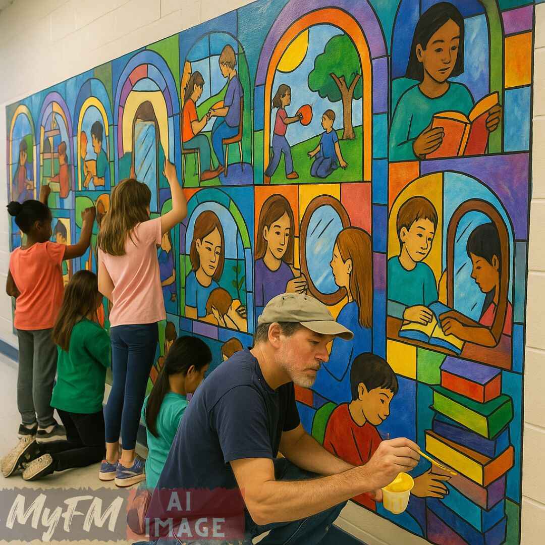 Windows and Mirrors: McGovern Elementary Unveils 30-Foot Mural Created by 360 Students and Local Artist Joshua Winer