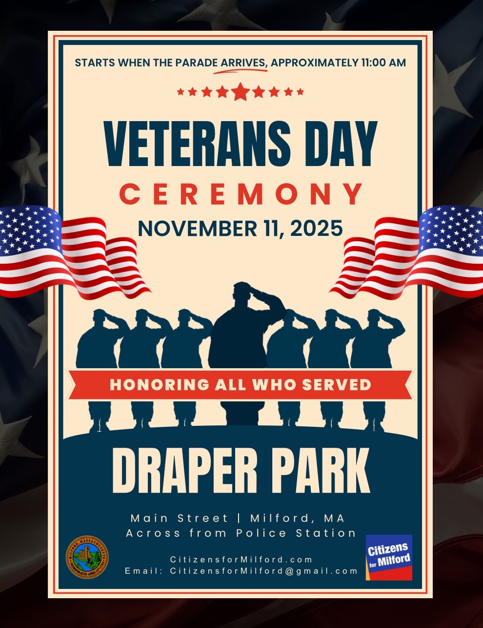 “Citizens of Milford” Invites Community to Veterans Day Ceremony on November 11th