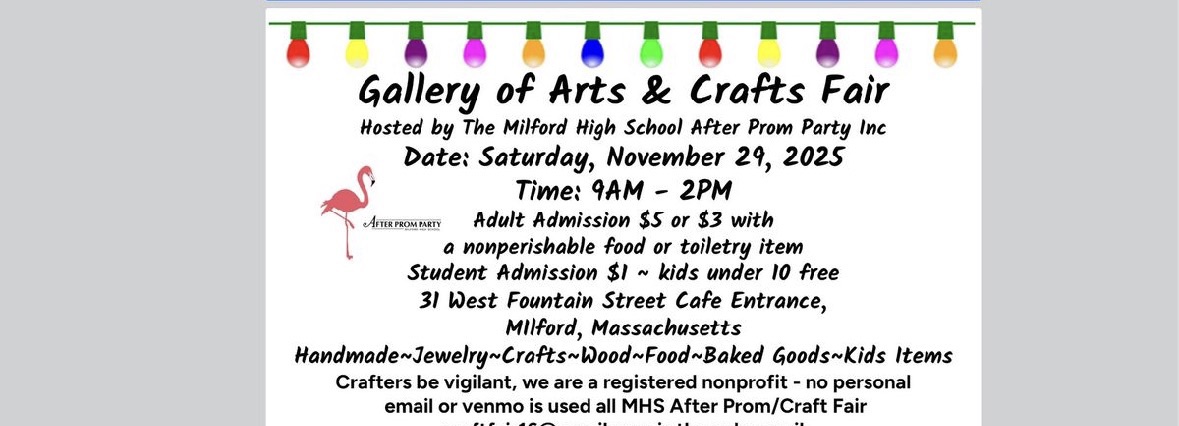 Arts & Crafts Fair Taking Place to Help Fund Milford’s High School After-Prom Party and Food Pantry