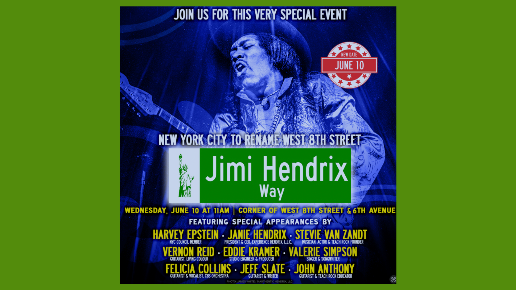 Rescheduled date announced for Jimi Hendrix street naming