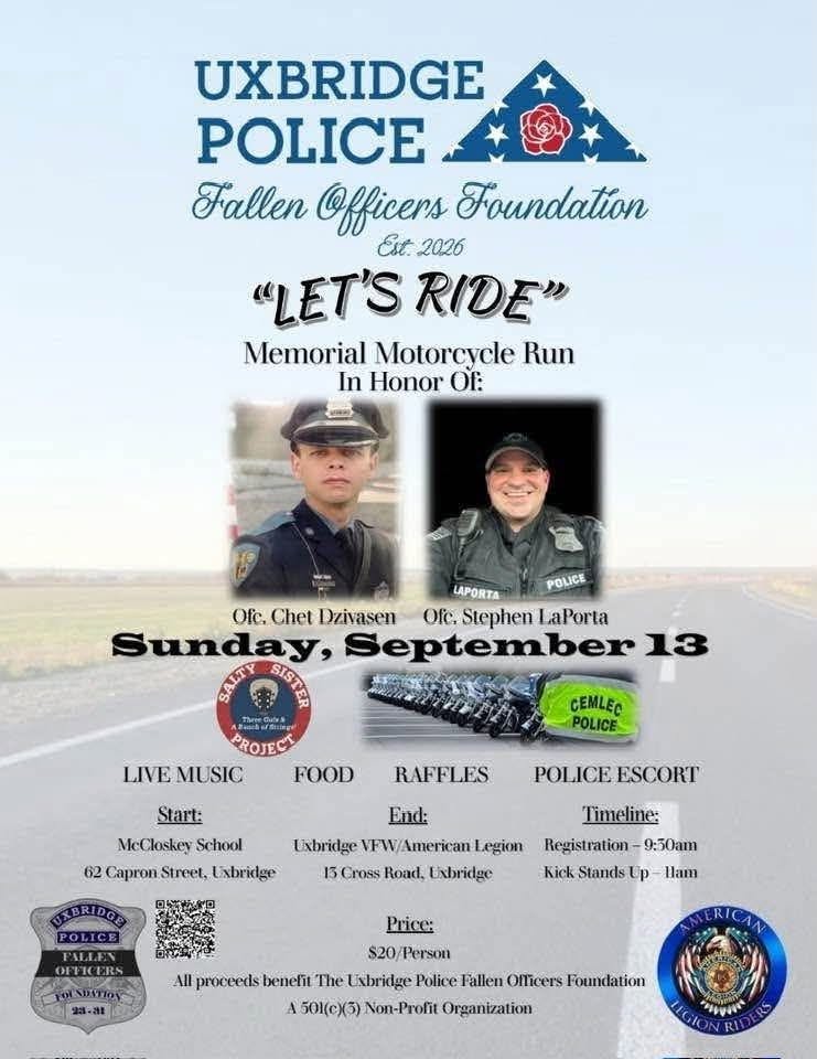 Uxbridge Police Fallen Officers Foundation Announces Memorial Motorcycle Run