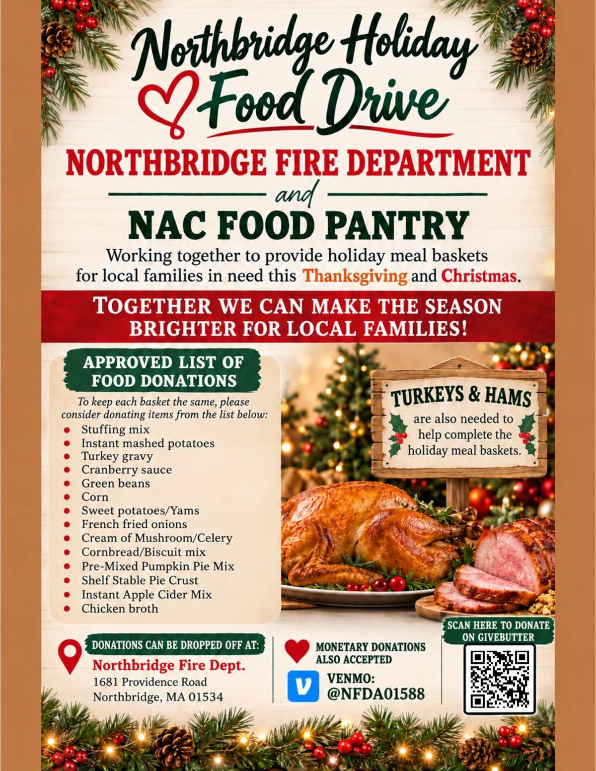 Northbridge Fire Department and NAC Food Pantry Launch Holiday Food Drive